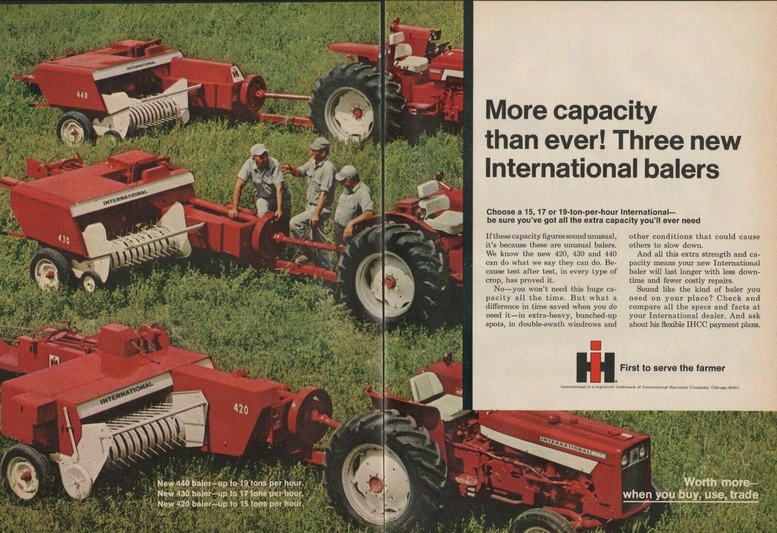 1969 2pg Print Ad International Harvester IH 444 Farm Tractor 440 430 420 Baler