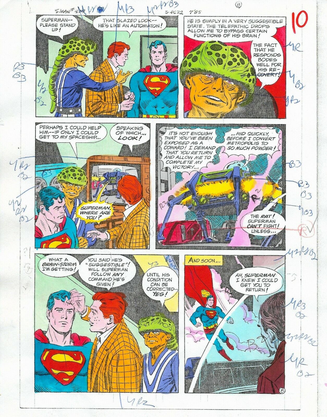 Original 1985 Superman 409 page 10 DC Comics color guide art colorist\'s artwork