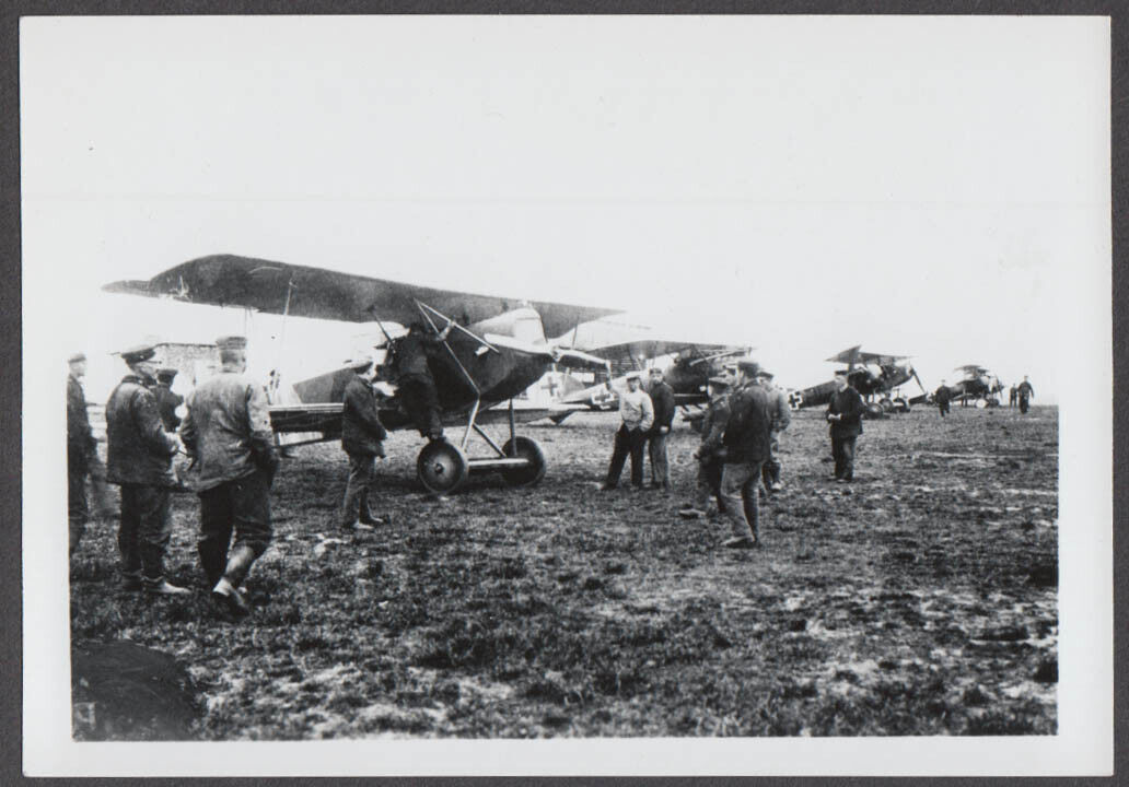 Group inspecting flight line of Fokker D.VII fighters WWI photo