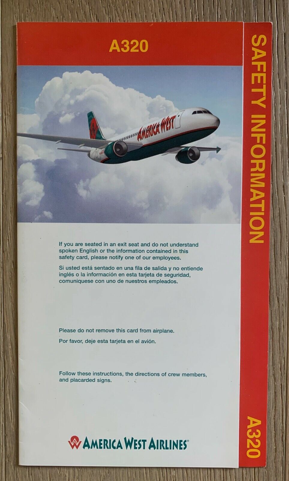 AMERICA WEST AIRBUS A320 SAFETY CARD 12/02