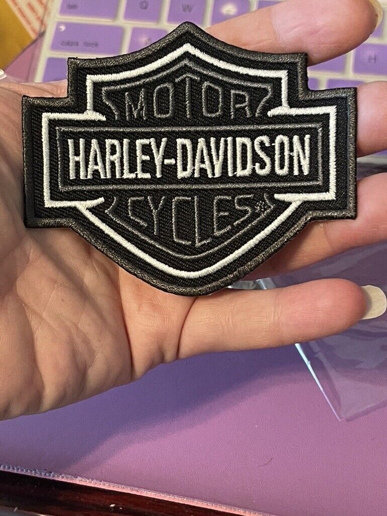 Harley Davidson iron on patch black white