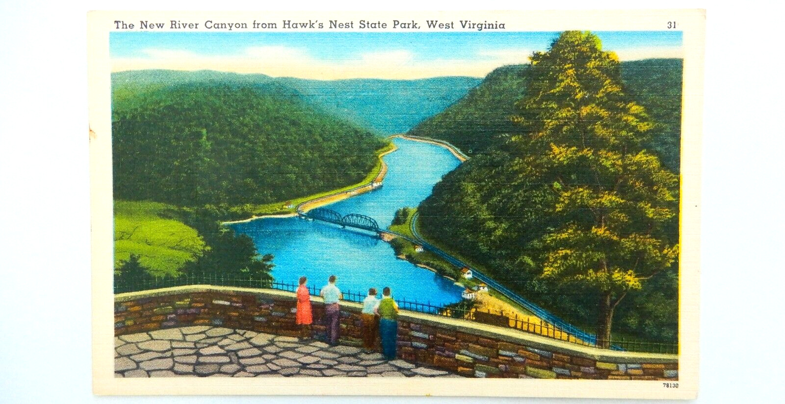 Hawk\'s Nest New River Canyon Postcard Vintage Linen West Virginia Park Nature