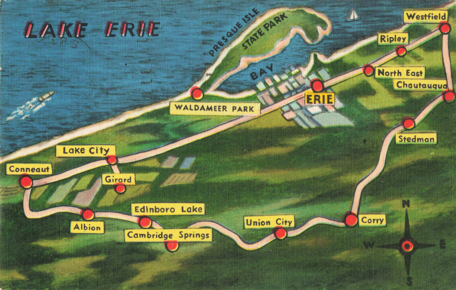Postcard Pennsylvania Lake Erie State Park Map Presque Isle posted 1958 PA Linen