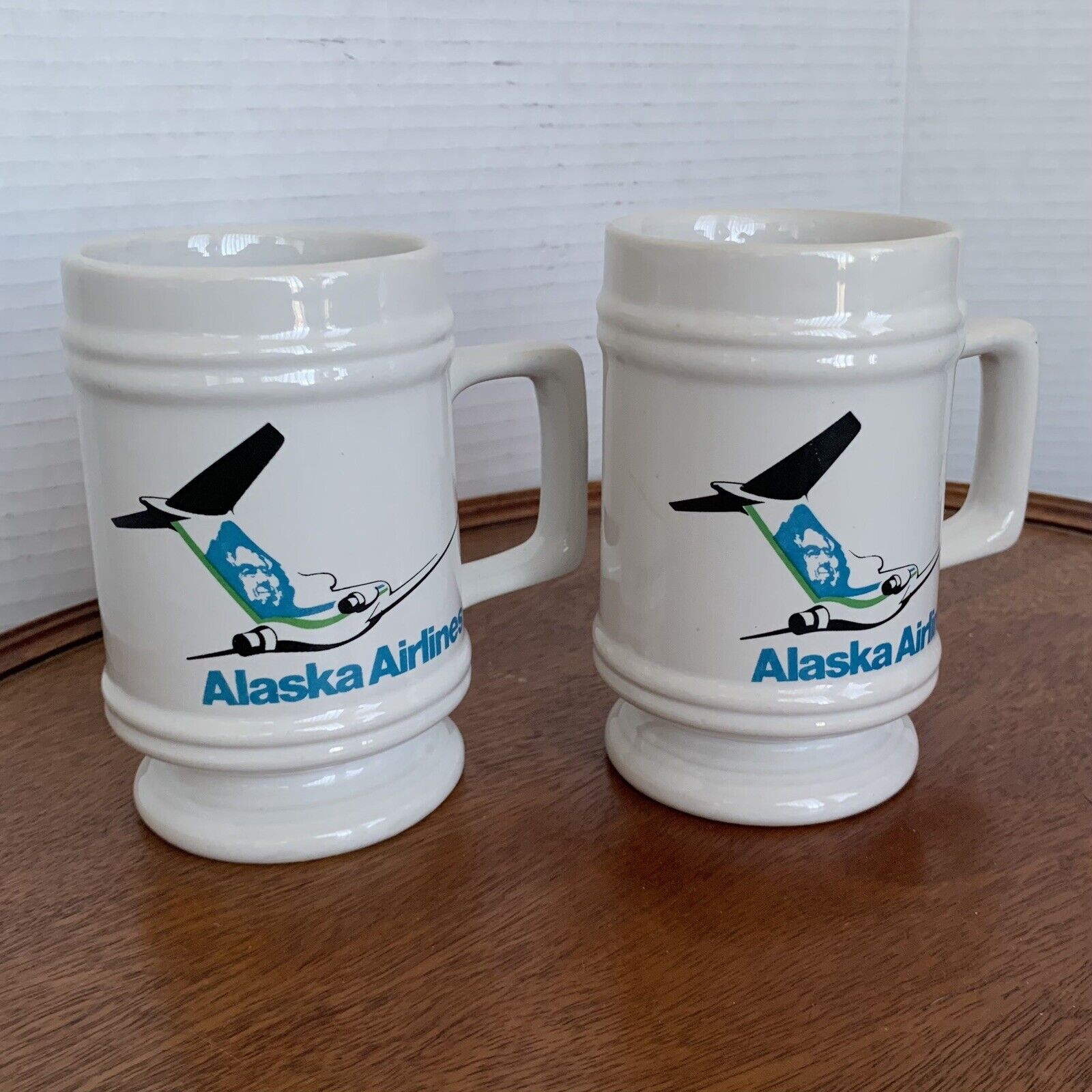 Set Of 2 VTG Alaska Airlines Mugs Eskimo Tail Sky's the Limit