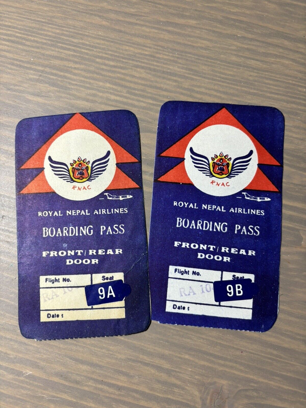 2 Royal Nepal Airlines Boarding Pass Vintage Sequential Seats