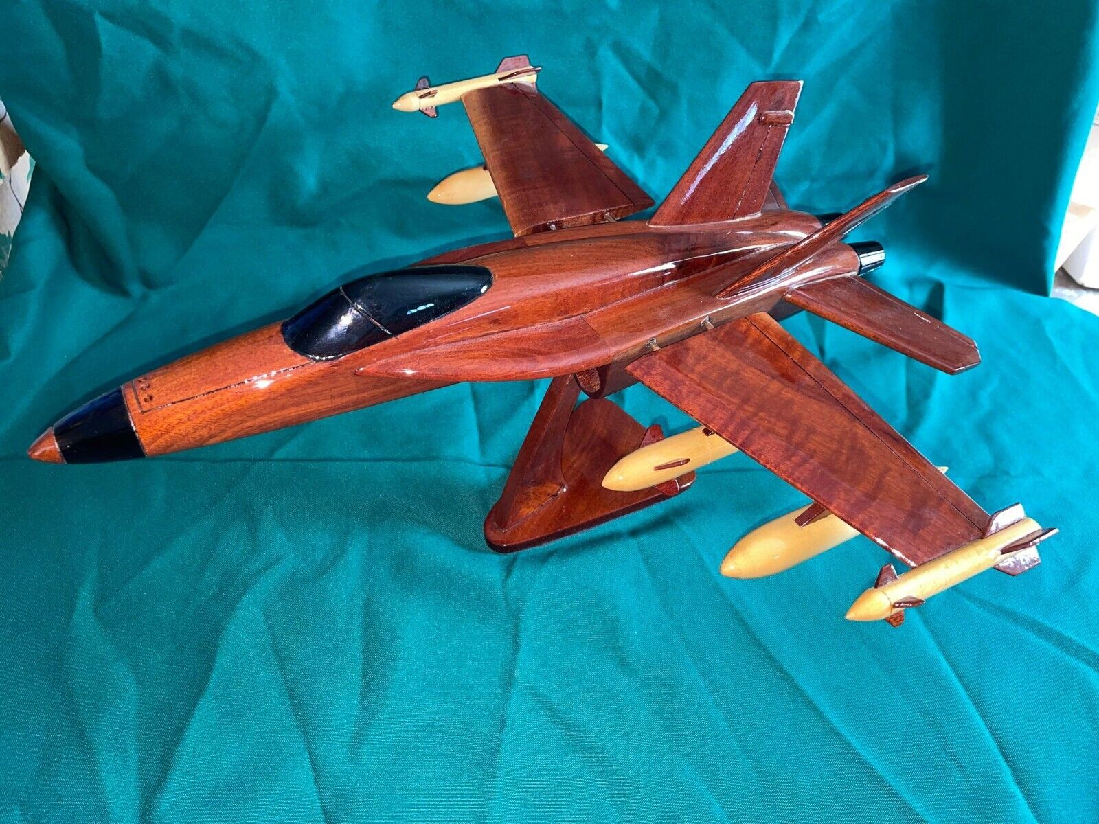 Vintage Handmade Wood Mahogany Military Airplane F-18 F/A-18 Hornet - Vietnam
