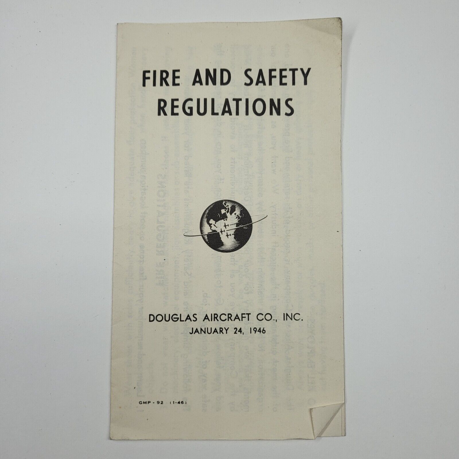 Douglas Aircraft Co Fire and Safety Regulations Pamphlet 1946 Employee Manual