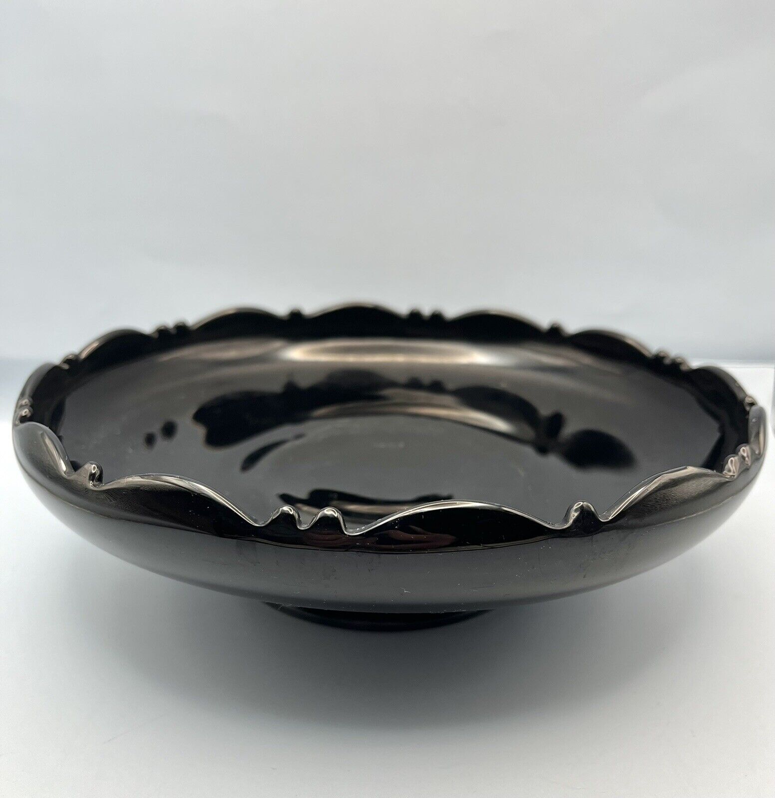 Vintage LE Smith Black Amethyst Low Footed Fruit Bowl 1930's