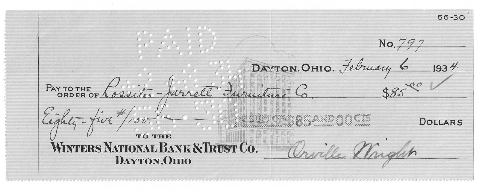 Orville Wright, Father Of American Aviation, Signed Check Payable To Akron Co.