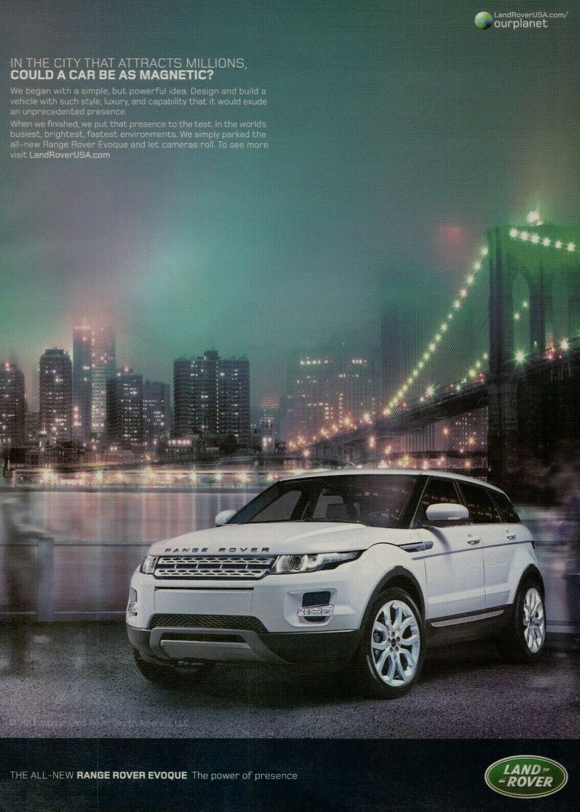 2011 Land Rover Range Rover Evoque NYC Brooklyn Bridge Skyline Vintage Print Ad