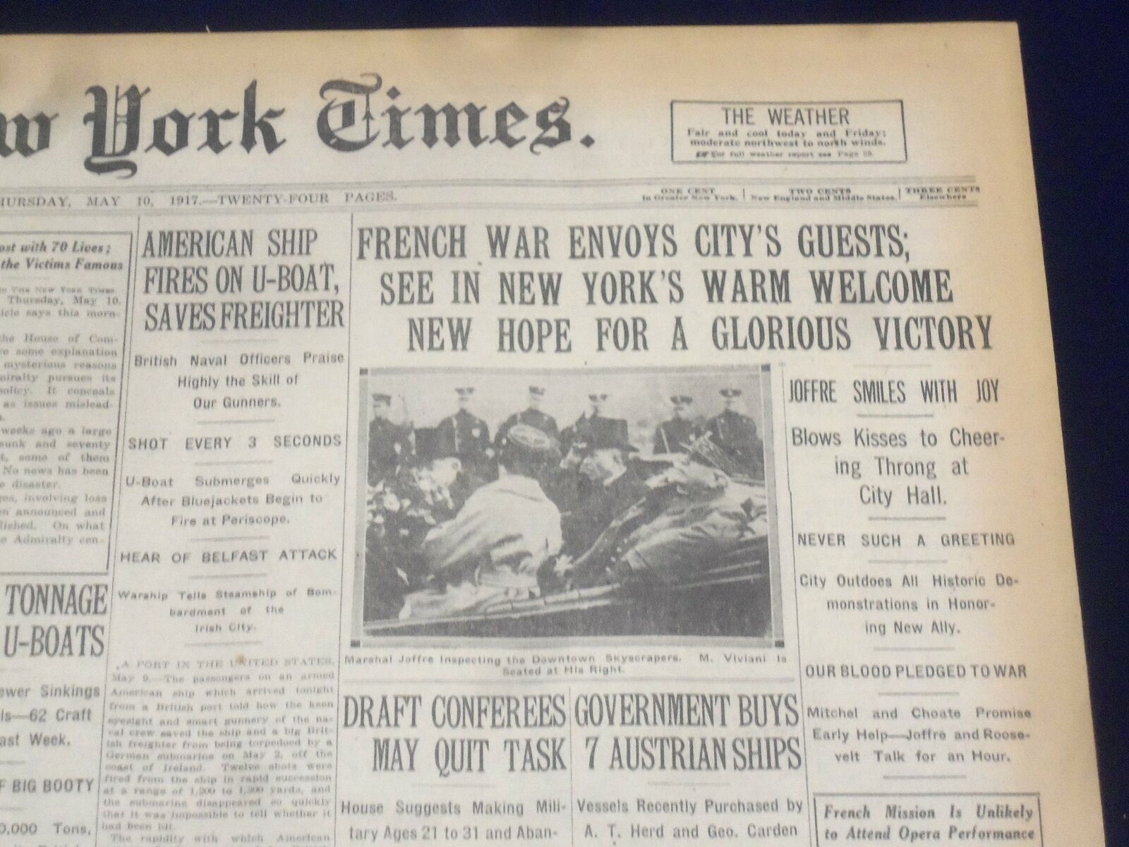 1917 MAY 10 NEW YORK TIMES - FRENCH WAR ENVOYS CITY'S GUEST - NT 9139