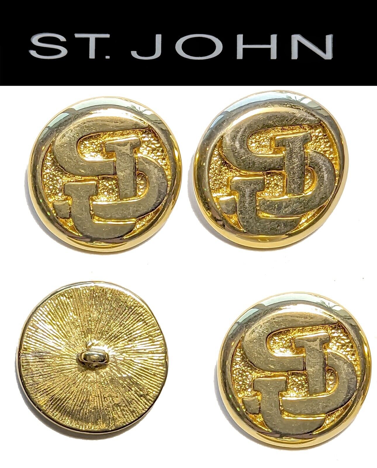 St John Knits Large Round Gold Tone 3 D Raised Logo Replacement Buttons
