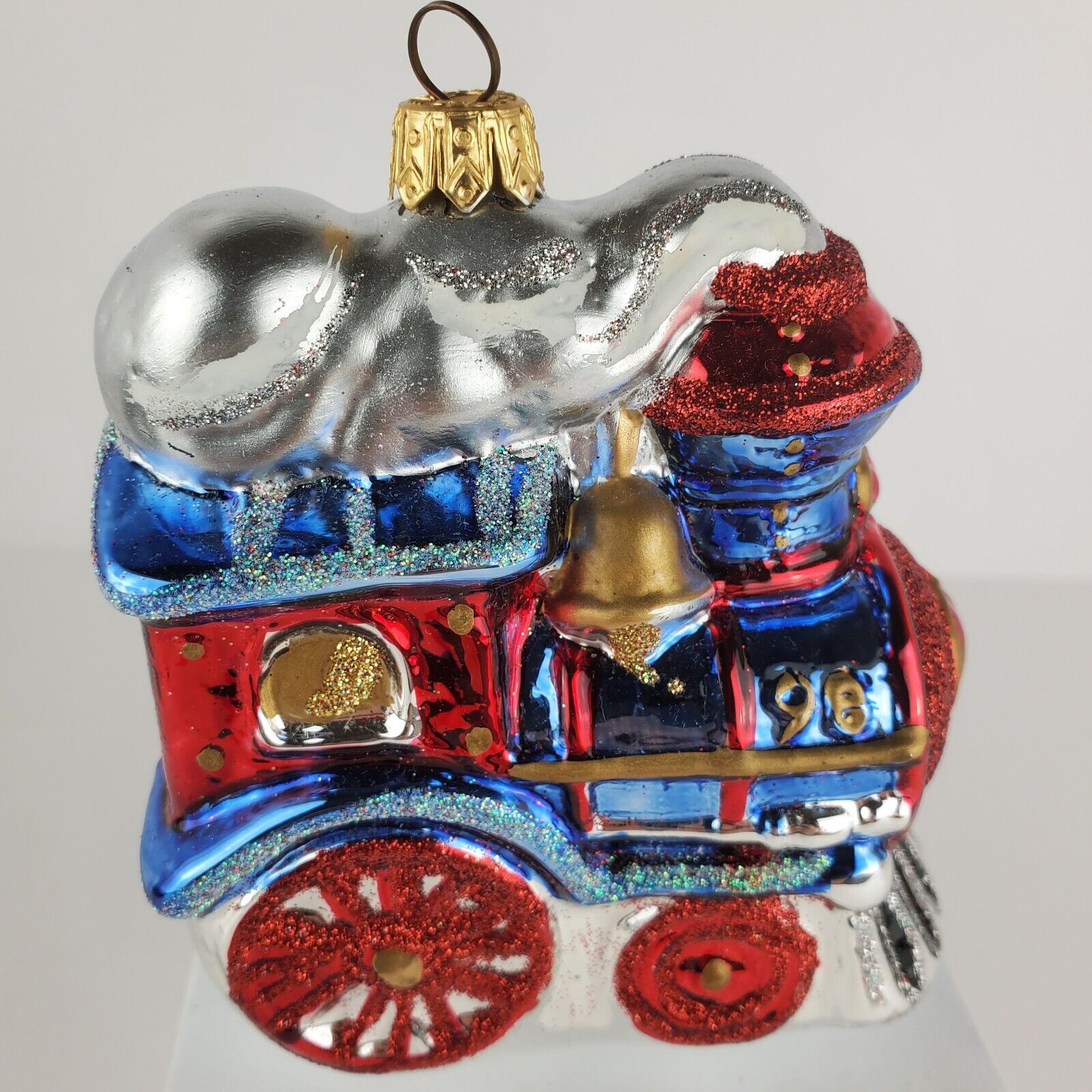 Hallmark Keepsake Festive Locomotive Train Blown Glass Christmas Ornament 1998
