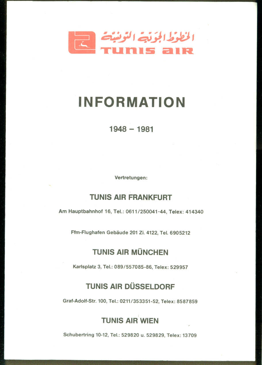 Tunis Air Airline Information Summary folder 1948-1981