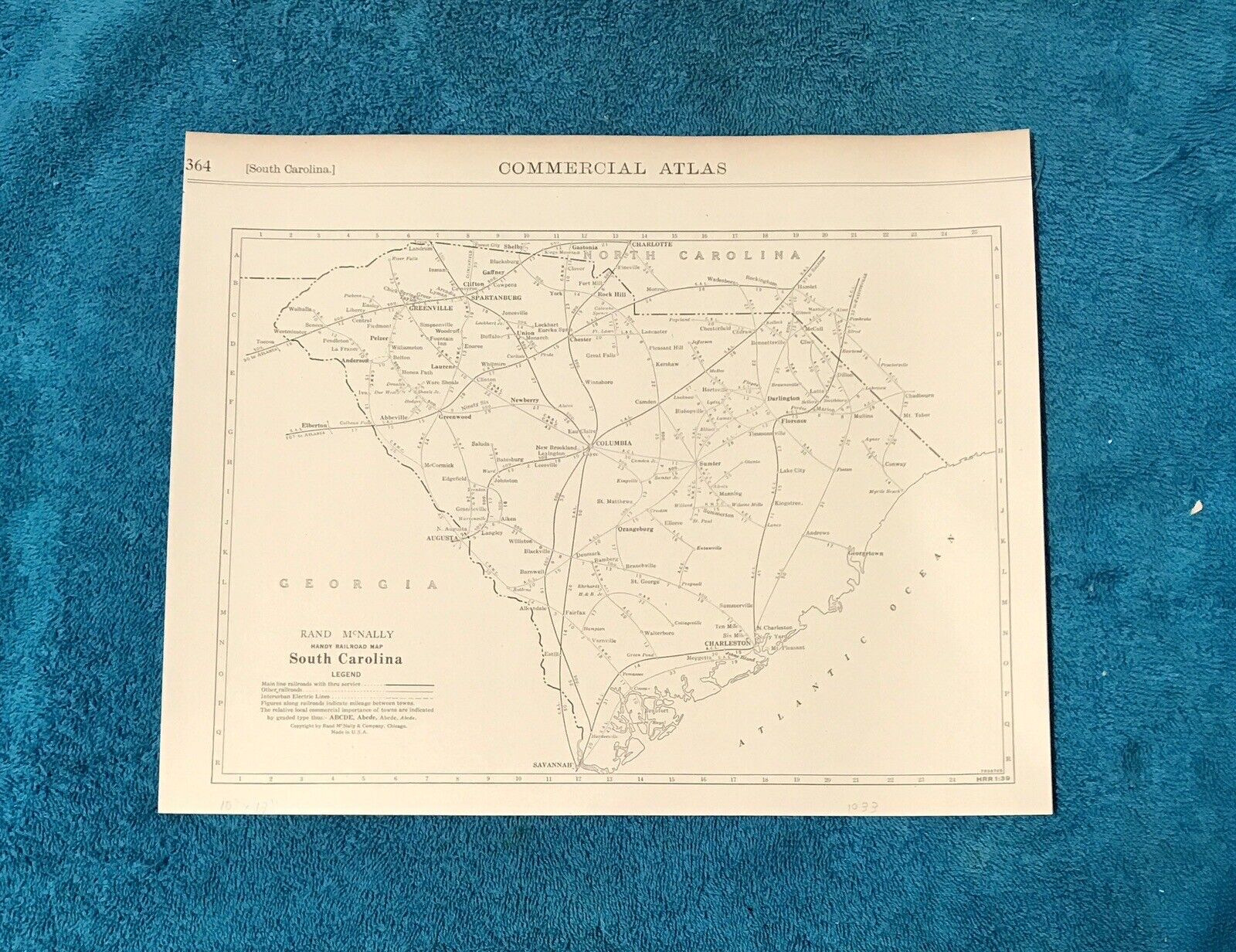 Scarce 1933 SOUTH CAROLINA Rand McNally Handy Railroad Map, VG