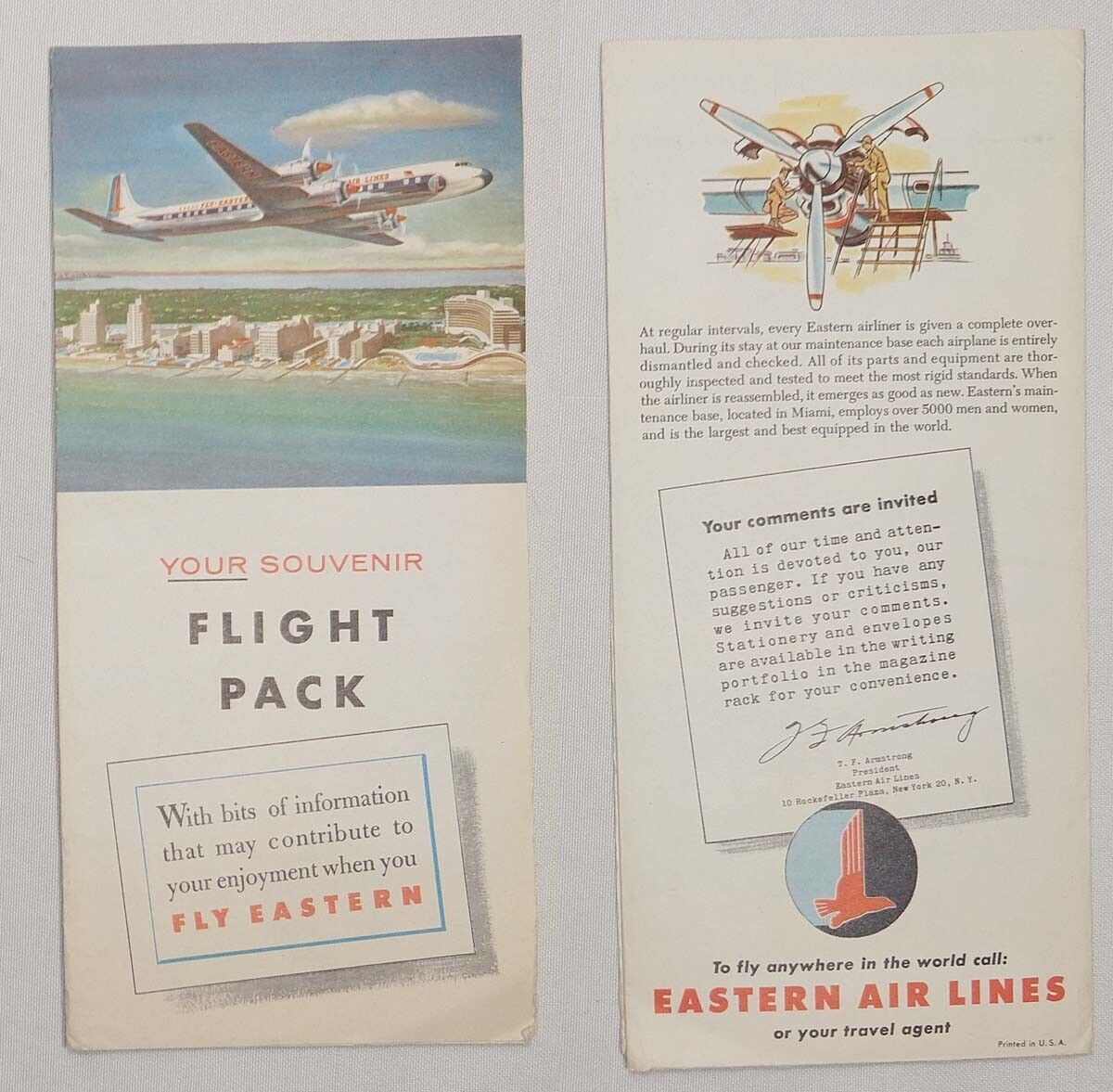Fly EASTERN Flight Pack brochure boarding pass folder 1950s VG