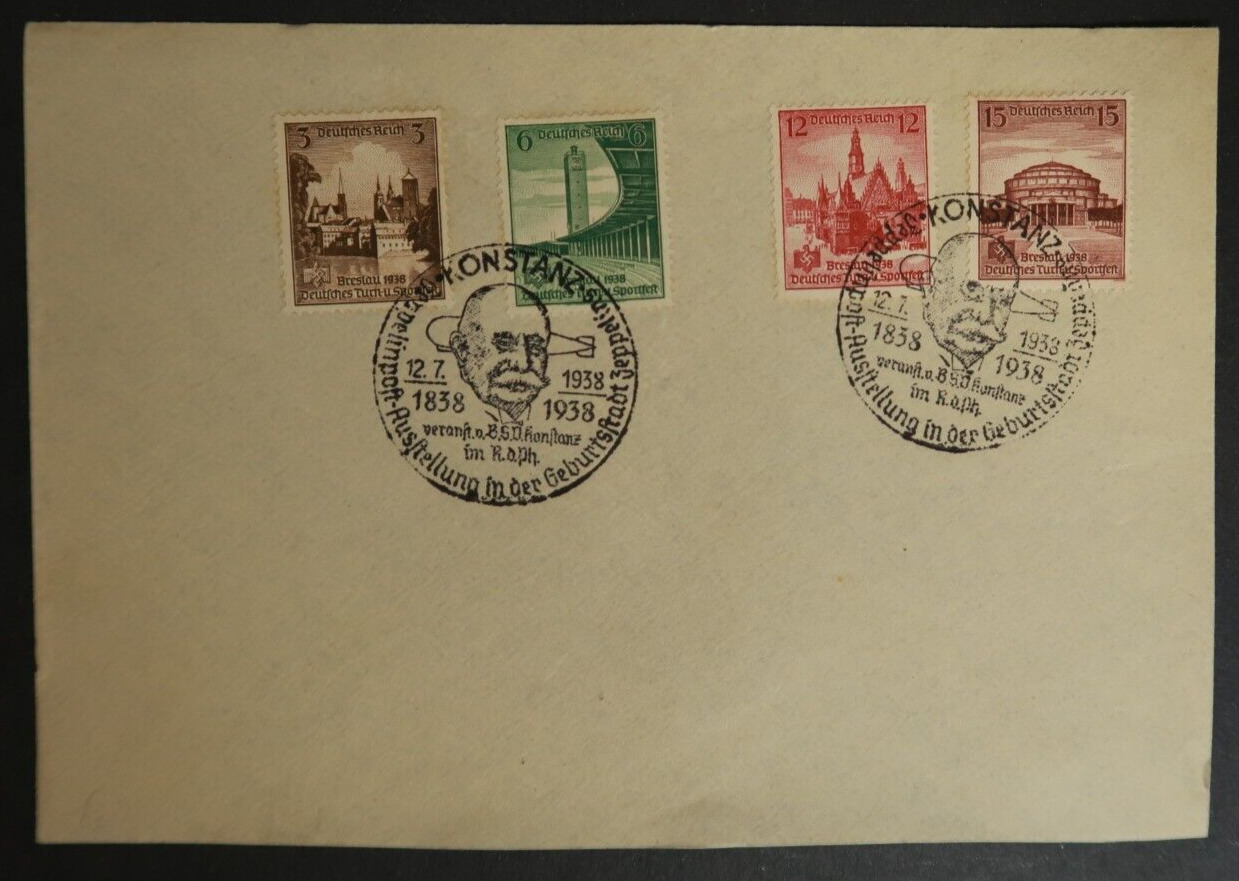 1938 Envelope Zeppelin Stamps German Empire Contance Deutrches Reich