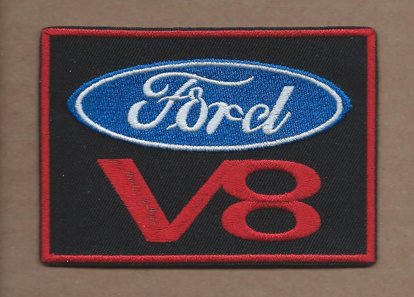 NEW 2 3/4 X 3 3/4 INCH FORD V8 IRON ON PATCH 
