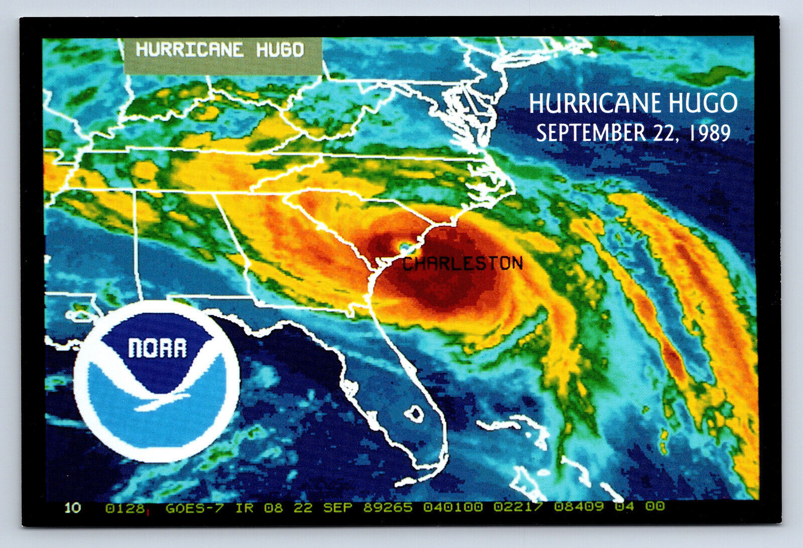 Vtg Postcard Hurricane Hugo 1989 Charleston SC NOAA Disaster Radar Map Weather