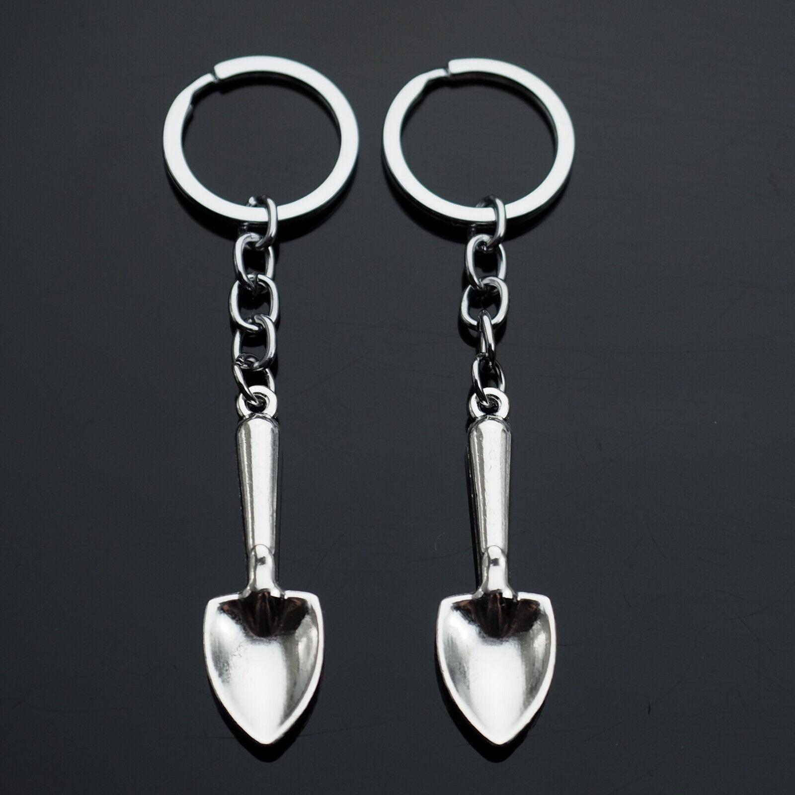 2x PCS Lot - Shovel Keychain Silver Gardener Gift Key Chain Car Pendant Key Ring