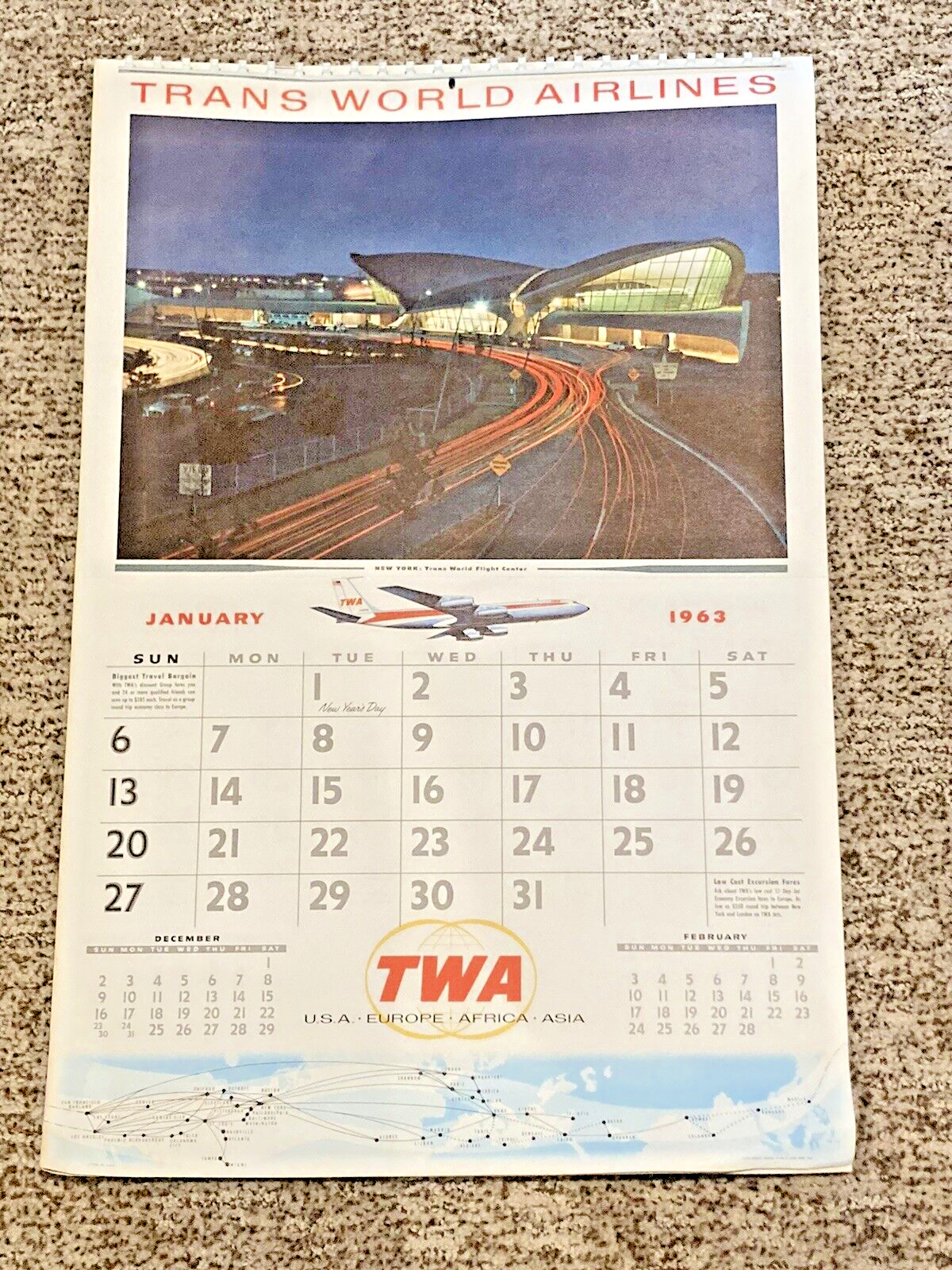 1963 TWA Wall Calendar - Complete