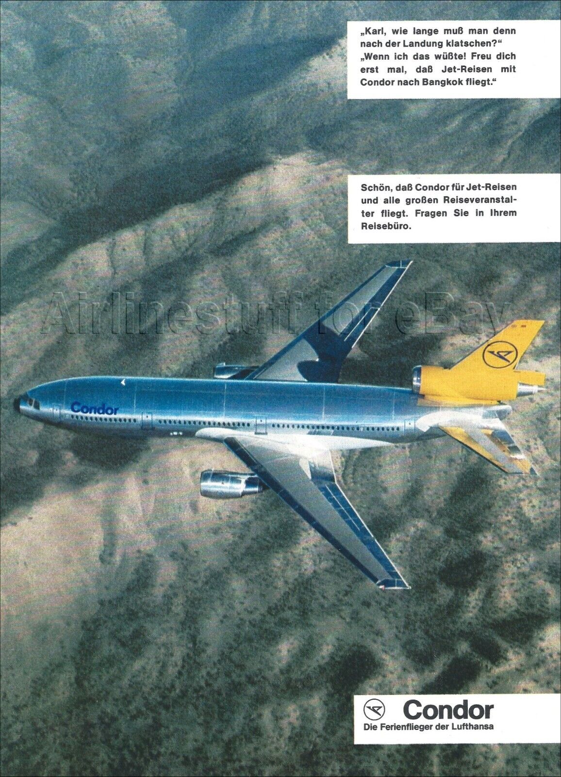 1982 CONDOR Airlines McDonnell Douglas DC-10 ad airways advert Germany LUFTHANSA
