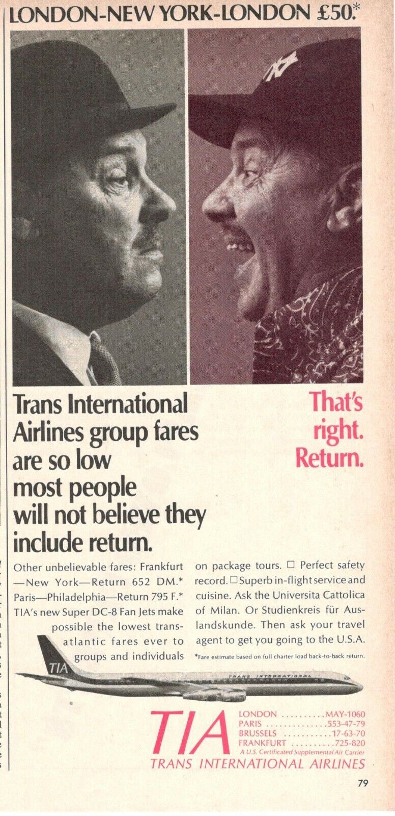 Tia Trans International Airlines London New York 1967 Advertising\' Vintage