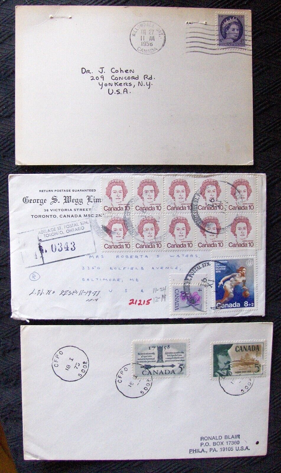 Canada, 3 letters sent: 1956, 1975 and 1977.