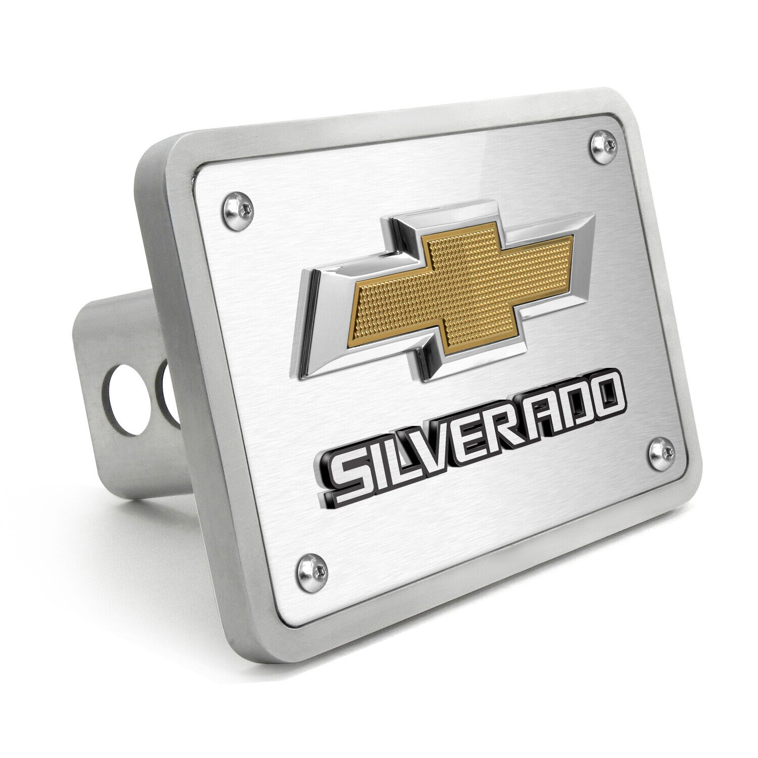Chevrolet Silverado 3D Gold Logo on Brush Billet Aluminum 2\