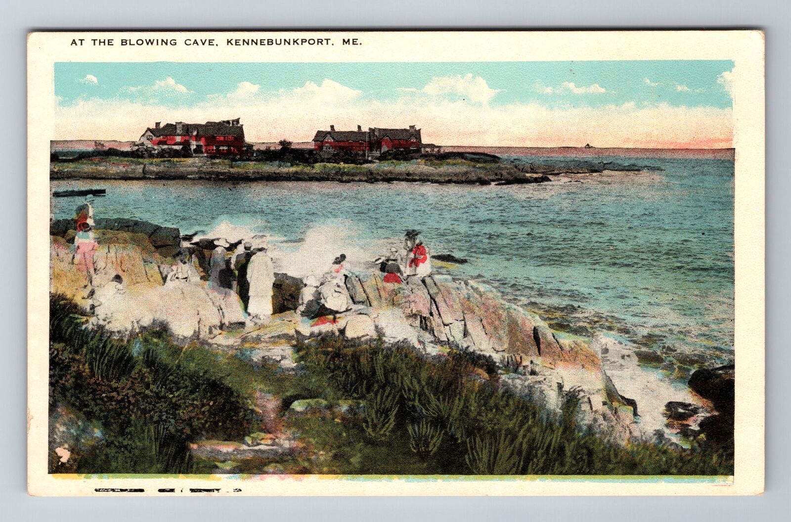 Kennebunkport ME-Maine, The Blowing Cave, Waterfront Mansions, Vintage Postcard