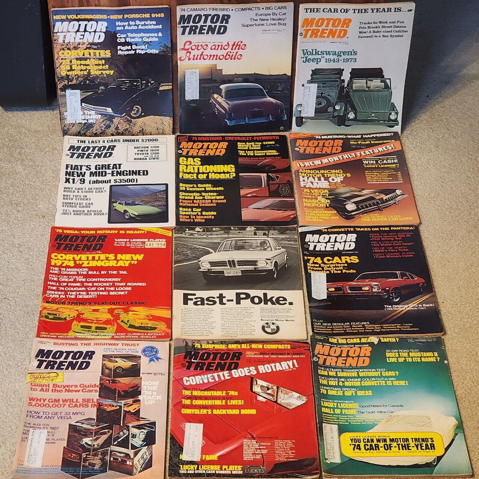 1973 Motor Trend Magazine Vintage Lot Of 12 Full Year Jan-Dec See Pictures