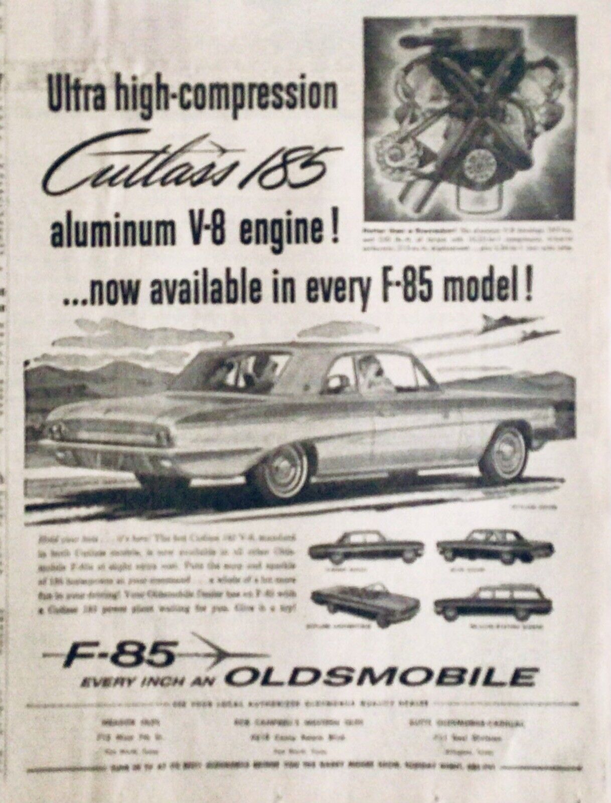 1962 OLDSMOBILE F 85  V8 ENGINE / FORT WORTH NEWSPAPER AD