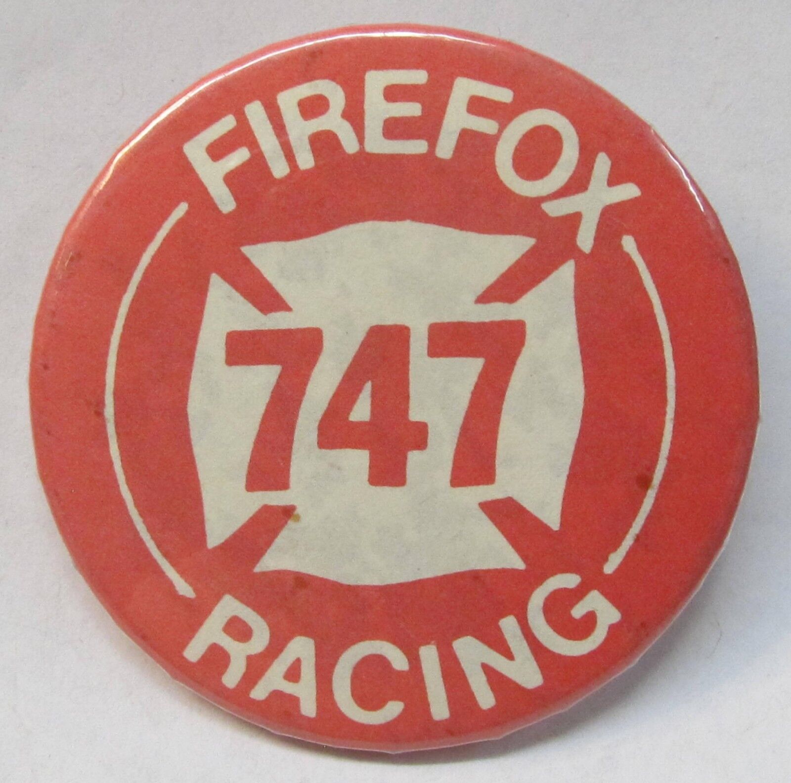 FIREFOX 747 RACING Offshore Hydroplane boat pinback button WHITE ON RED