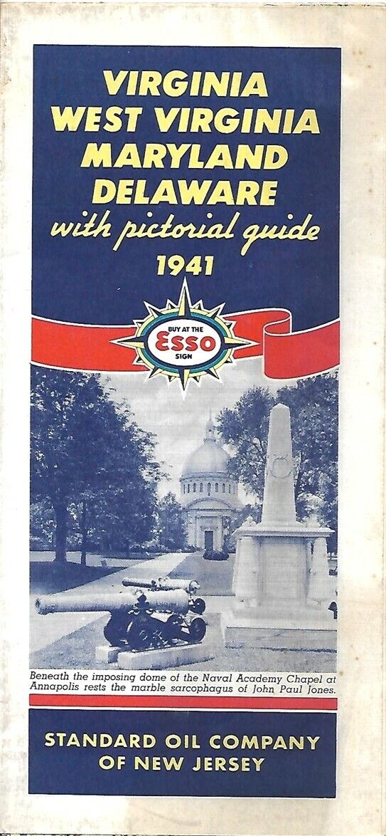 1941 ESSO Road Map WEST VIRGINIA MARYLAND DELAWARE Richmond Baltimore Annapolis