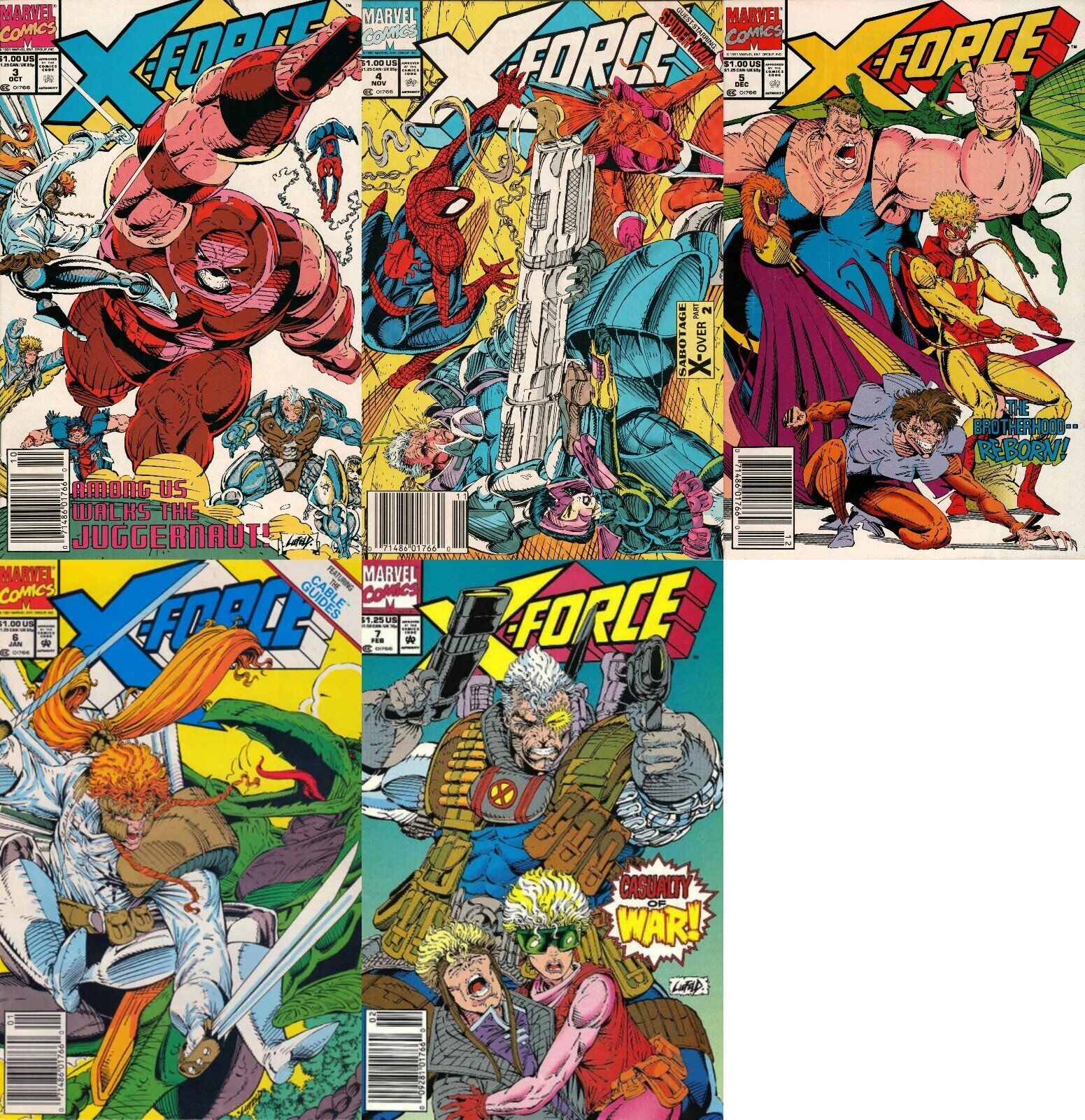 X-Force #3-7 Newsstand Covers (1991-2002) Marvel Comics - 5 Comics