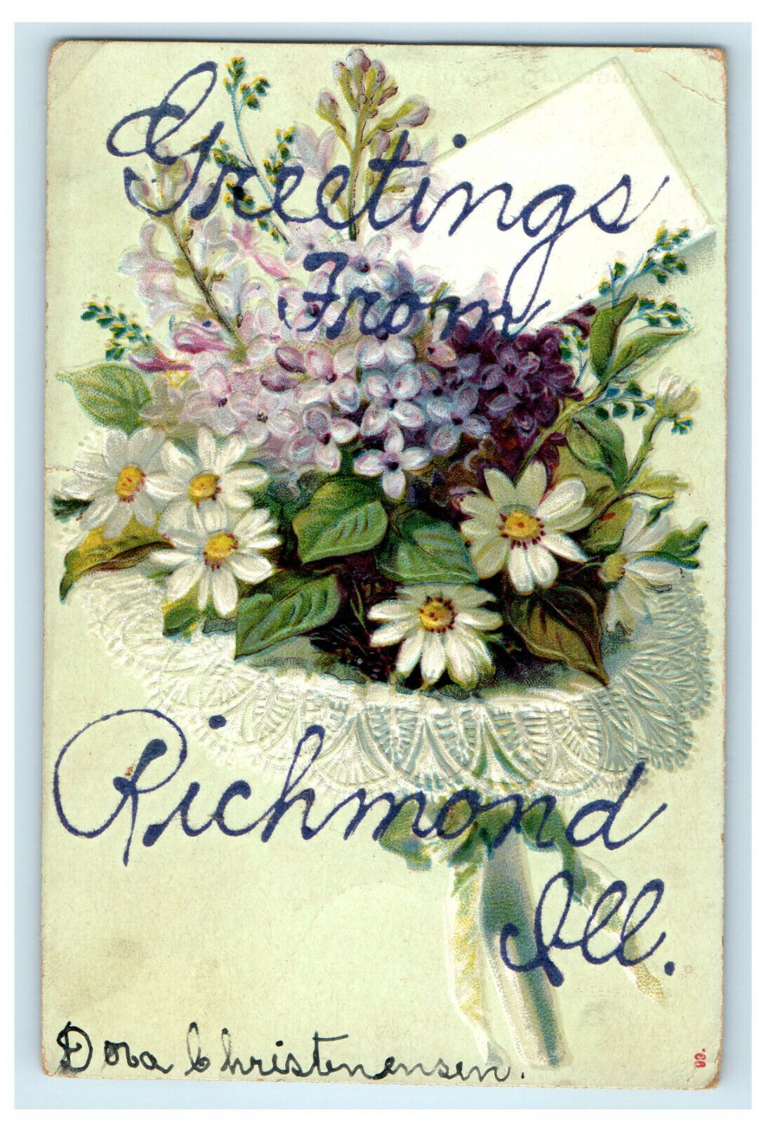 1909 White Flower Printed Greetings from Richmond Illinois IL Postcard