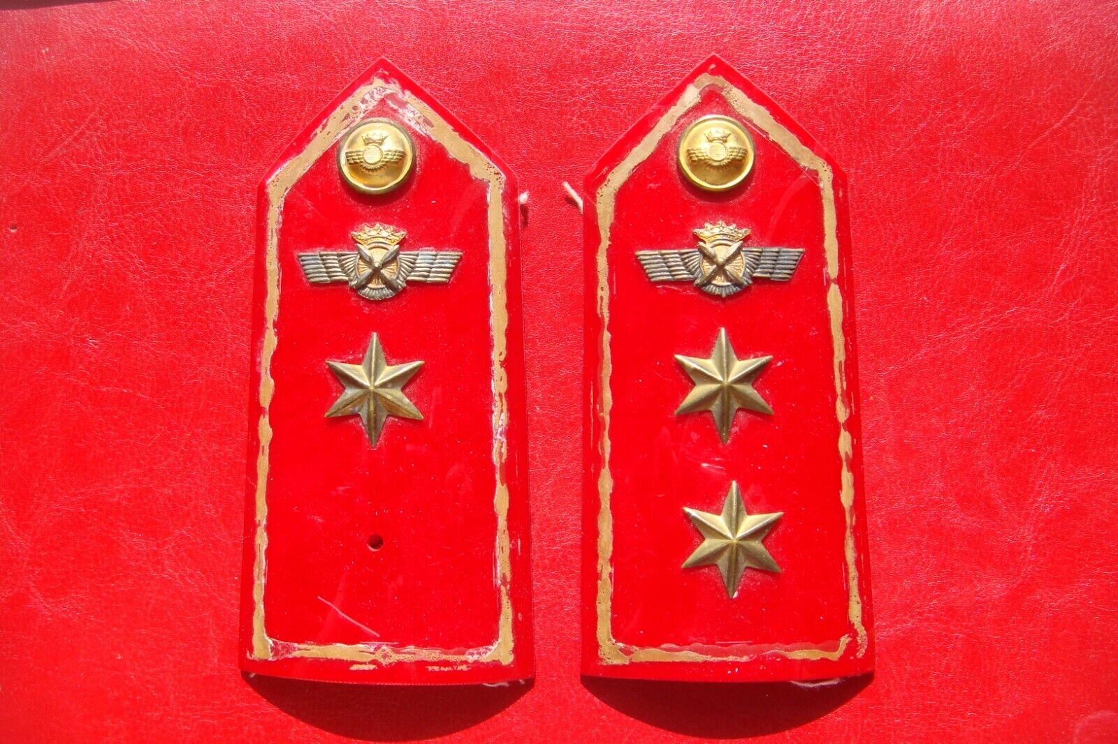 EXTREMELY RARE SPAIN 1950 AIR FORCE AVIATION RED PAIR OF Epaulettes HIJO DE J. M
