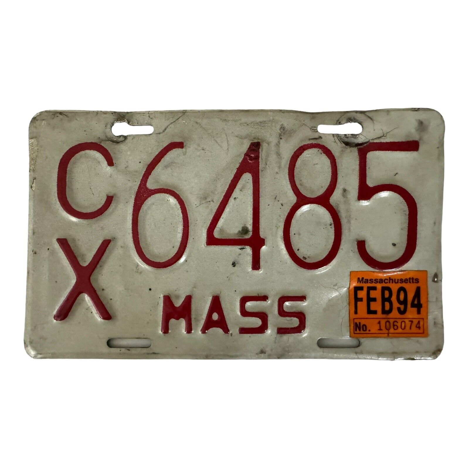 Massachusetts MA 1985 Motorcycle License Plate MASS CX 6485 Vintage DMV Reg 1994