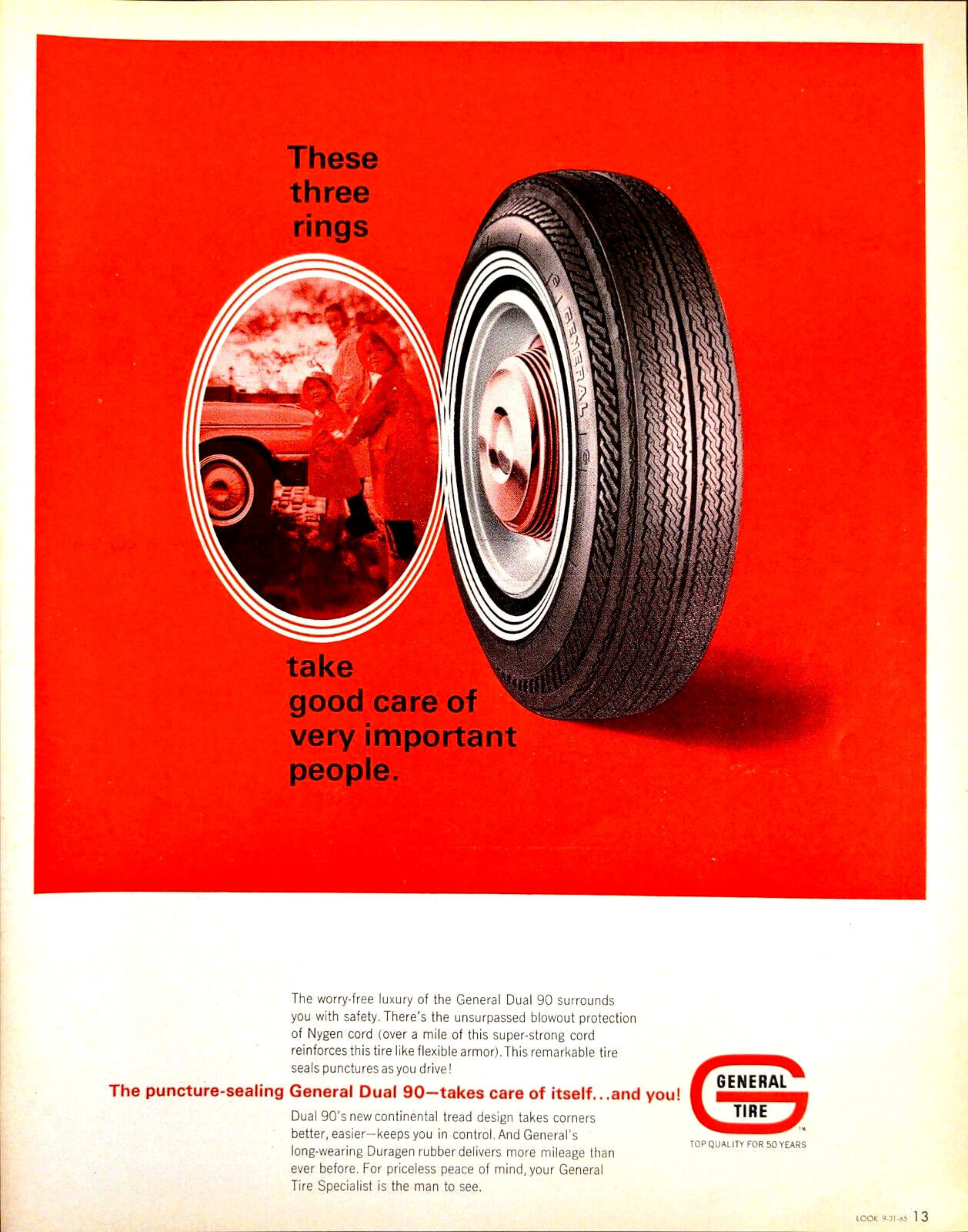1965 General Tire General Dual 90 Blowout Protection Nygen Print Ad