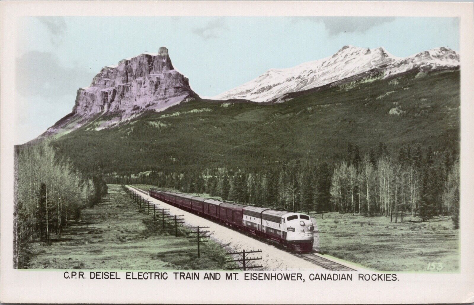 CPR Deisel Electric Train Mt Eisenhower AB Diesel Gowen Sutton RPPC Postcard H31