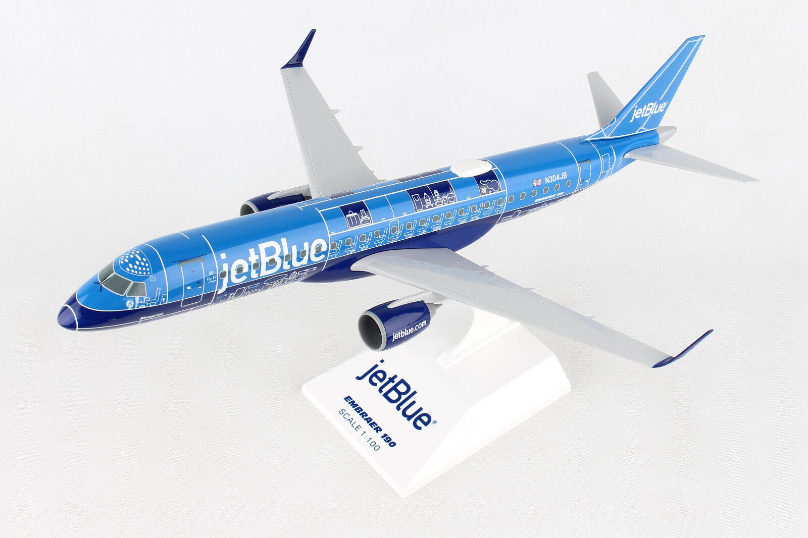 Skymarks960 JetBlue Embraer E190 1/100 Scale with Stand Blueprint Livery N304JB