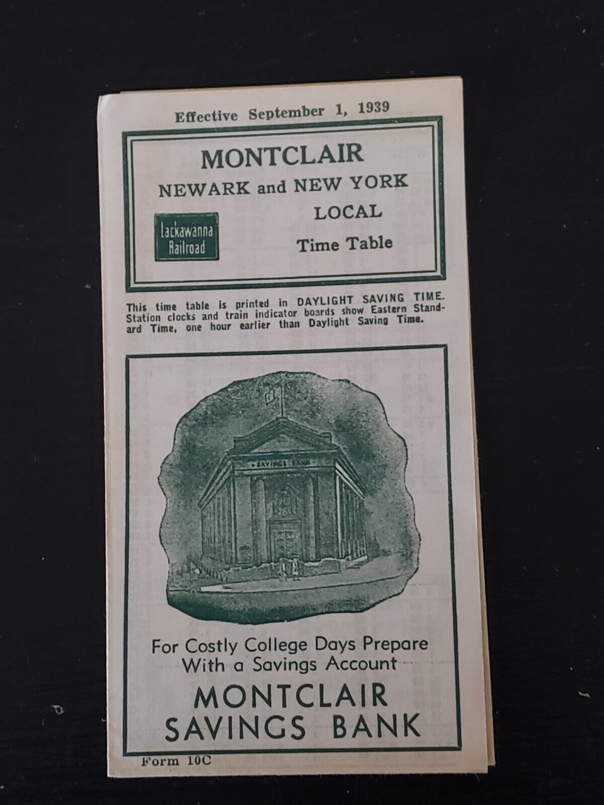 Vintage Rare 1939 Montclair Newark And New York Lackawanna Railroad Timetable