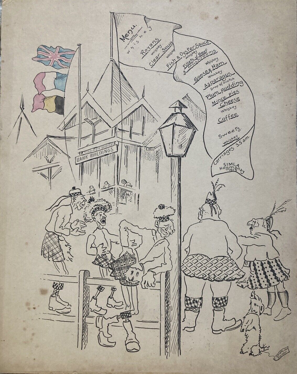 Rare/Antique/Menu/Hogmanay/Scottish/India/Simla/WW 1/1915