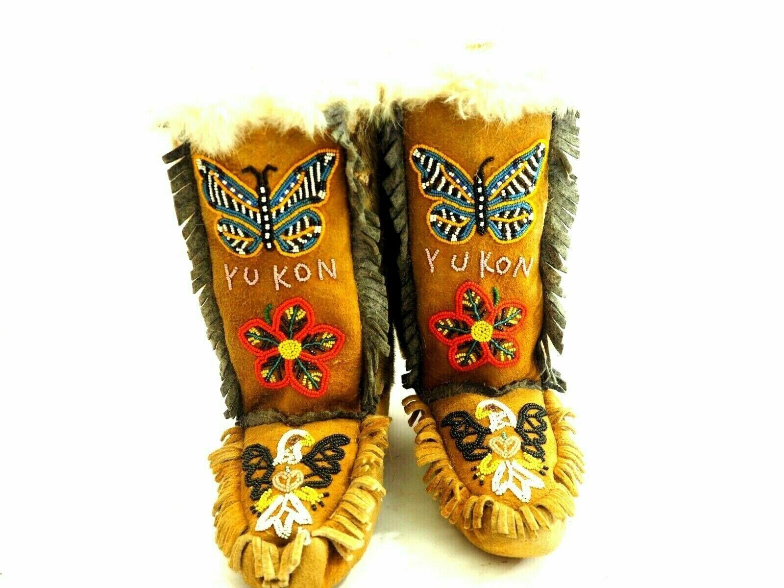 Vintage First Nation Yukon Eagle Beaded Mukluks