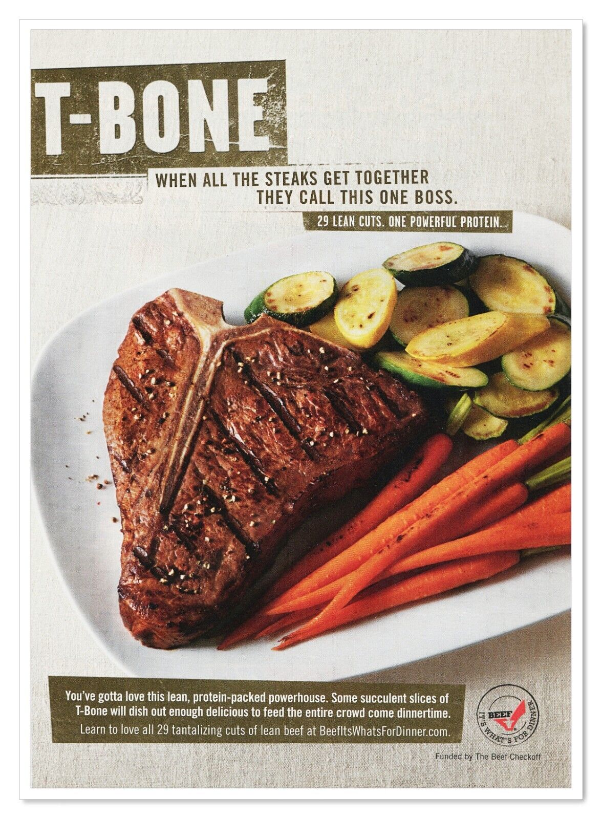 Beef It's What's for Dinner T-Bone Steak 2012 Full-Page Print Magazine Ad
