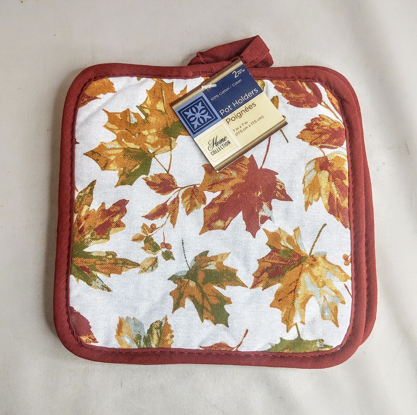 Set of 2 Autumn Leaves Fall Kitchen Pot Holders Hot Pad Thanksgiving Decor 7 x 7