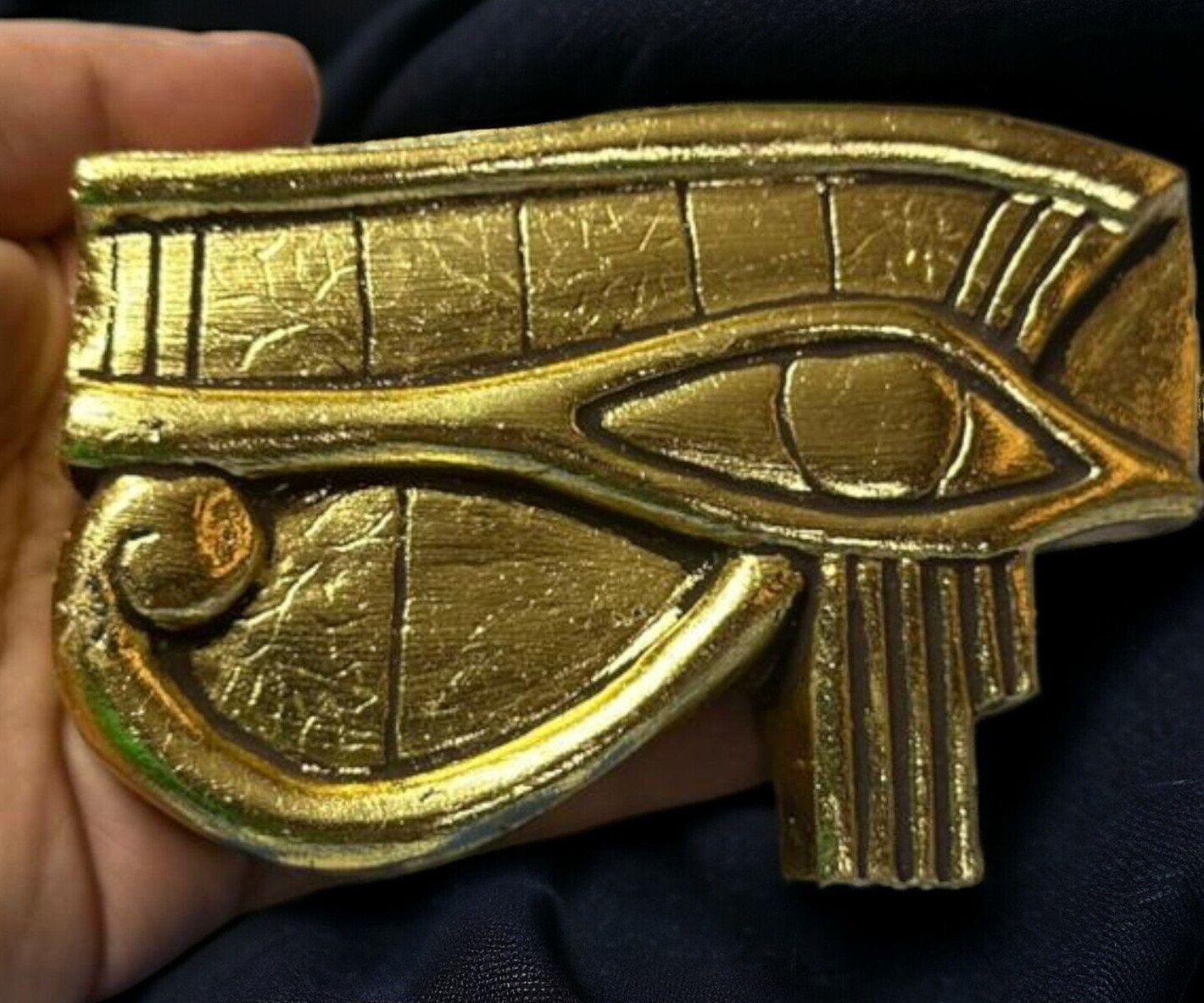 RARE ANCIENT EGYPTIAN ANTIQUES Eye Of God Horus Made Solid Stone & Gold Leaf BC