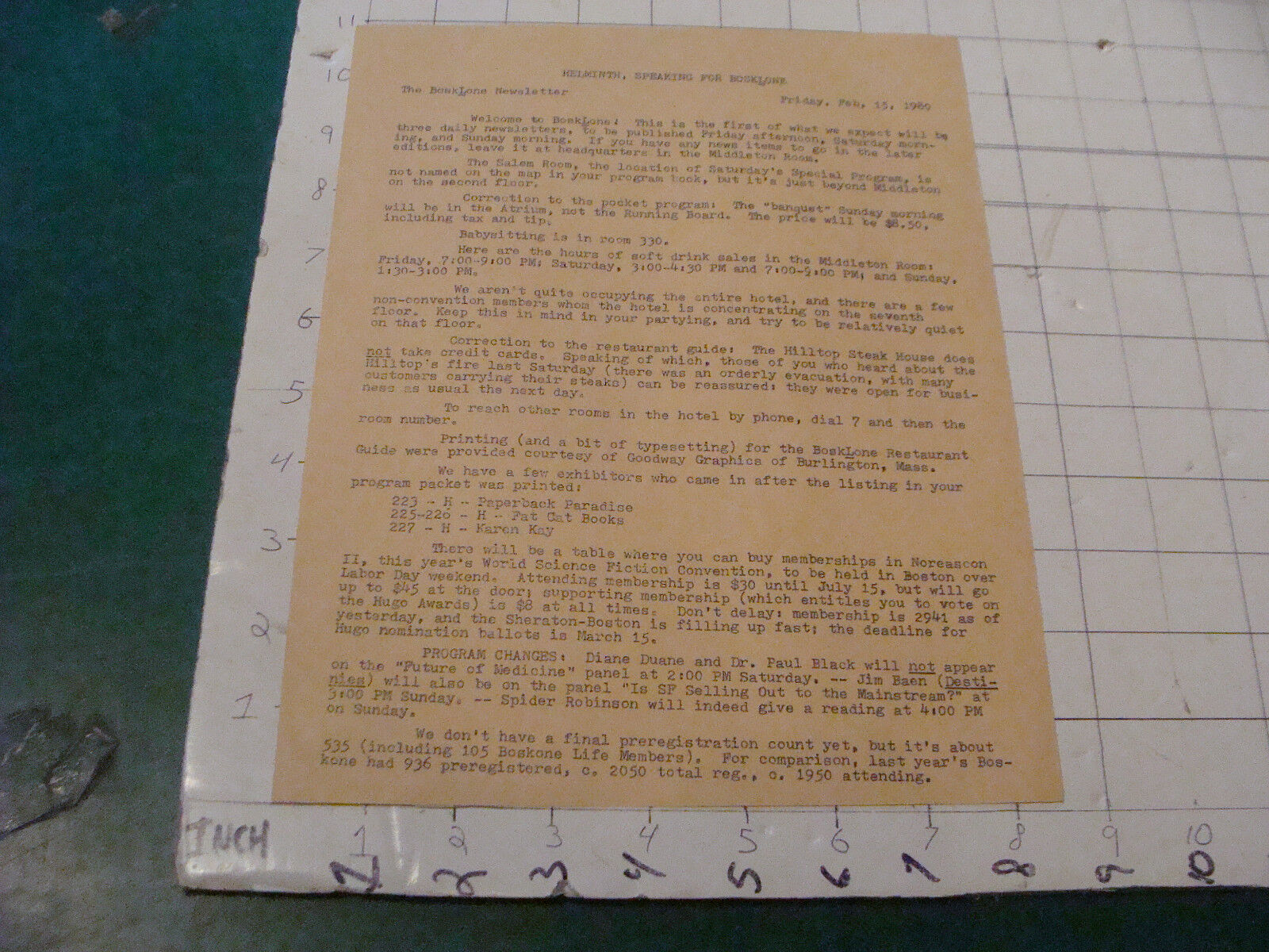 High Grade Sci Fi Flyer picked up Feb 16, 1980--THE BOSK LONE newsletter feb 15