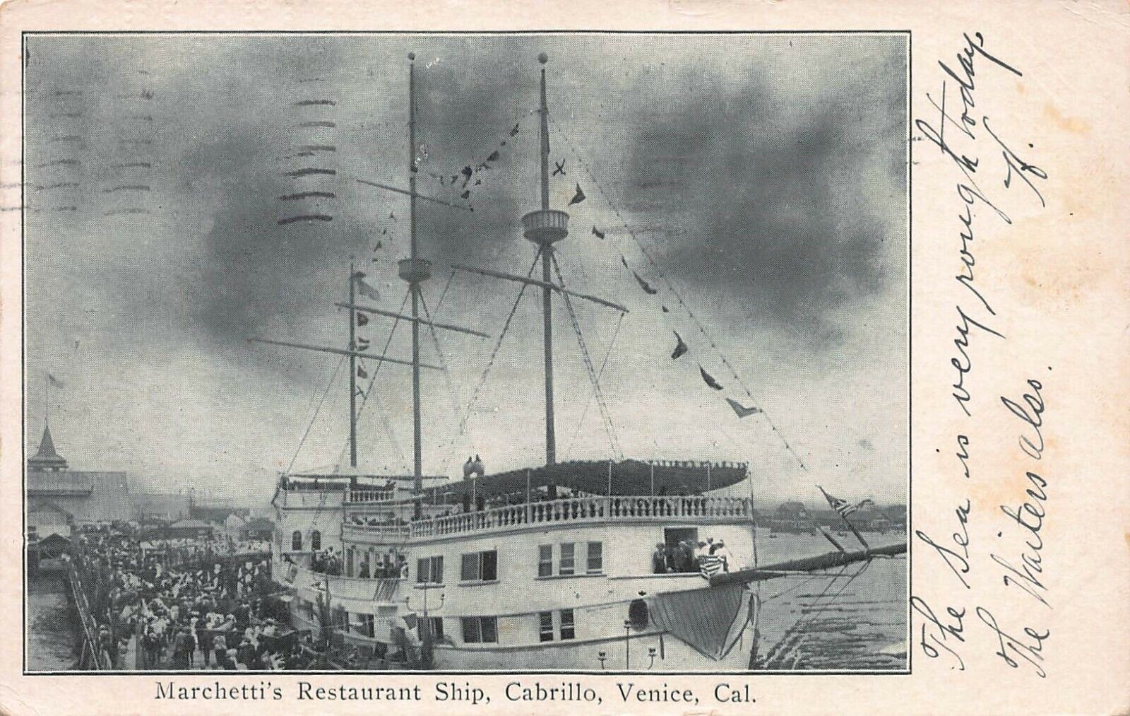 Marchetti's Restaurant Ship, Cabrillo, Venice,  CA, Early Postcard, Used in 1906