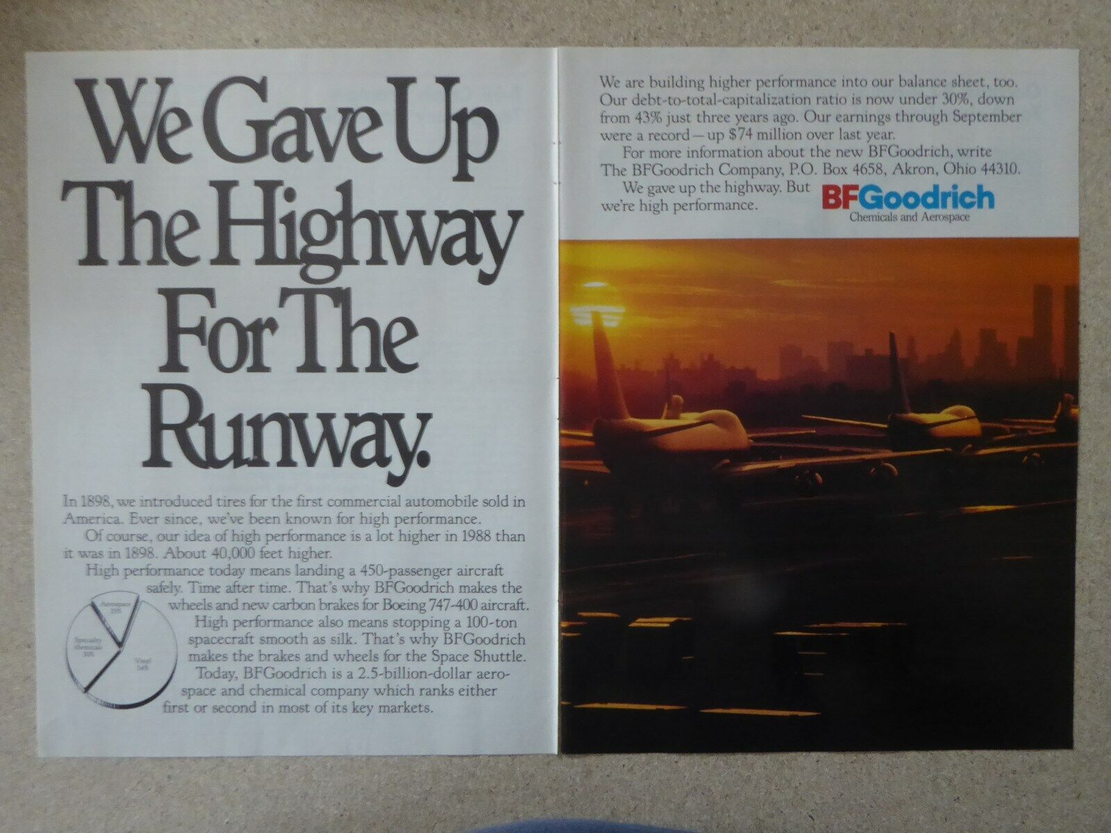 11/1988 PUB BF GOODRICH BOING 747-400 CARBON BRAKES NEW YORK TWIN TOWERS AD